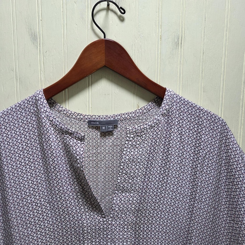 Vince Dress Womens Medium Purple Geometric Short Sleeve Round Neck Shift Knee